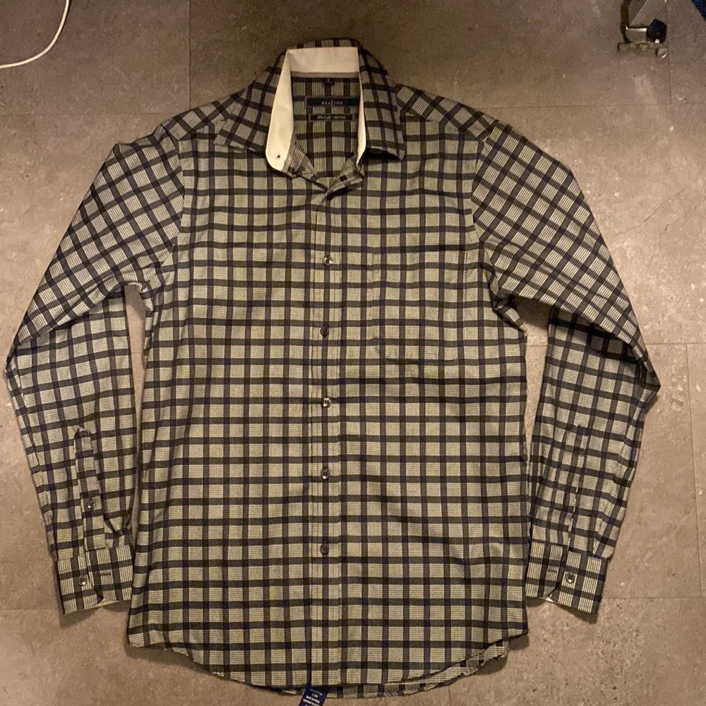Grafton 1853 Black Checked Button Down Shirt, size S